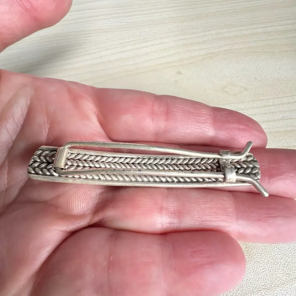 Vintage Southwest Silver & Turquoise Braided Metal Hair Barrette